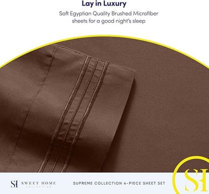 King Size Sheets - Breathable Luxury Bed Sheets with Full Elastic & Secure Corner Straps Built In - 1800 Supreme Collection Extra Soft Deep Pocket Bedding Set, Sheet Set, King, Brown