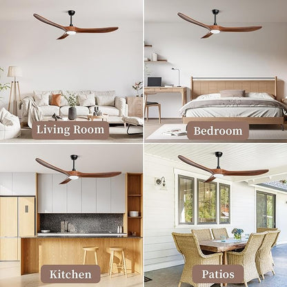 Obabala Ceiling Fans with Lights and Remote, 70inch Outdoor Ceiling Fan 3 Solid Wood Blades Fan with 3 Downrods for Patios, Modern Ceiling Fan with Noiseless Reversible DC Motor (Solid Wood, 70in)