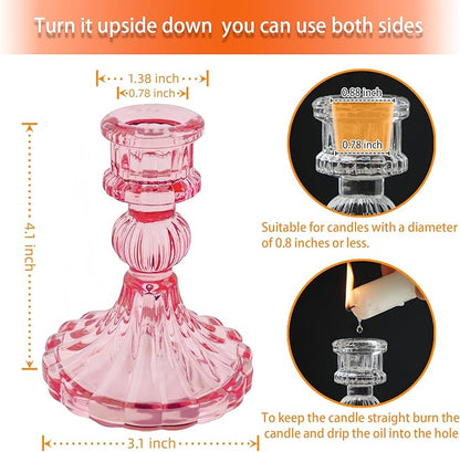 Glass Candlestick Holder,Striped Taper Candle Holders,Set of 6 Candle Stand for Table Centerpieces, Home Decor,Weddings,Festival and Parties (Peach Red Stripe Pattern)