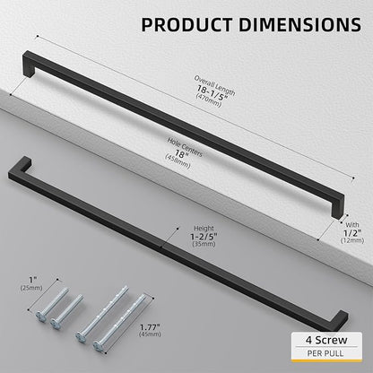 goldenwarm Black Cabinet Pull 45 Pack Matte Black Drawer Hardware Pulls Modern Kitchen Closet Door Handles Hardware, Black Pulls 18 Inch Center to Center, LSJ12BK458, Matte Black Cabinets Drawer Pulls
