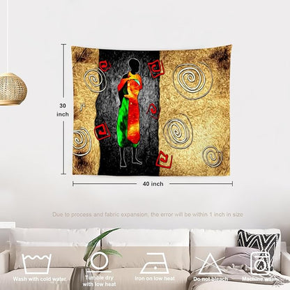 Batmerry African Ethnic Retro Tapestry, Vintage Motive Oil Landscape Fashion Wall Art Hanging Decoration Polyester Fiber White Ruffled Around For Dorm Room Bedroom Living Room, 30 X 40 Inches