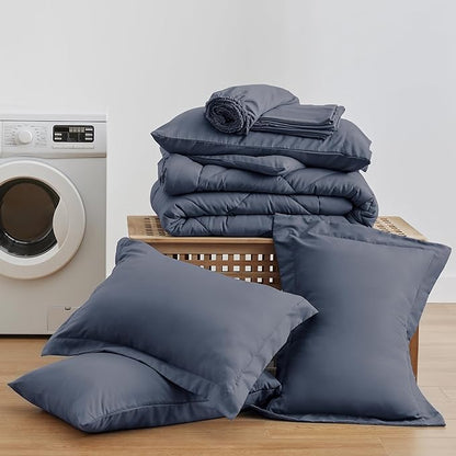 Love's cabin Queen Comforter Set Navy Blue, 7 Pieces Queen Bed in a Bag, All Season Bedding Sets with 1 Comforter, 1 Flat Sheet, 1 Fitted Sheet, 2 Pillowcase and 2 Pillow Sham