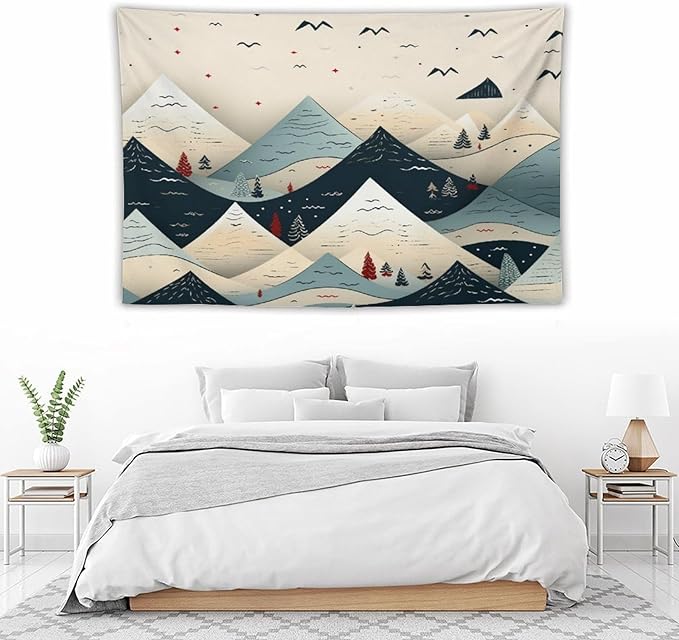 MaSiledy Tapestry Wall Hanging Snow Mountain Scandinavian Winter Tapestry Merry Christmas Winter Xmas Tapestry for Bedroom Aesthetic Wall Hanging Decor Tapestry for Bedroom Aesthetic Alt Room 40"x60"