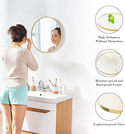 DUMOS Gold Circle Mirror for Wall 20.02 inch, Bathroom Round Mirror for Over Sink, Bathroom, Entryway, Bedroom, Vanity