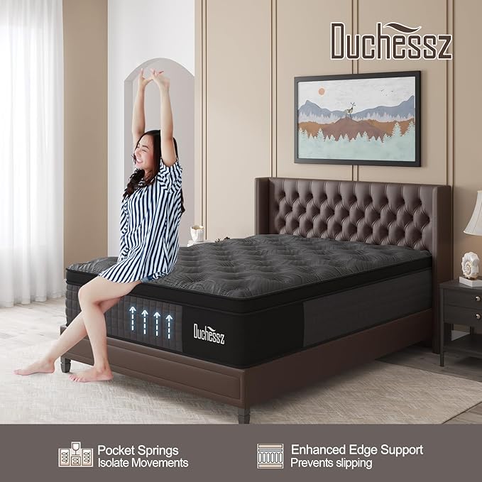 Full Mattress, 10 Inch Hybrid Mattresses Black with Gel Memory Foam and Individually Pocket Innerspring Euro Top Medium Firm for Motion Isolation, Edge Support, 100 Night Trial