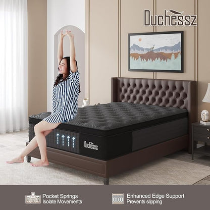 Full Mattress, 12 Inch Hybrid Mattresses Black with Gel Memory Foam and Individually Pocket Innerspring Euro Top Medium Firm for Motion Isolation, Edge Support