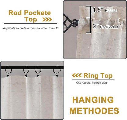 OWENIE Linen Blend Sheer Curtains 84 inches Long 2 Panels Set for Bedroom, Natural Linen Light Filtering Semi Sheer Cutain for Living Room Rod Pocket Drapes, 2pcs, Each 40 W x 84 L