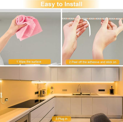 LAFULIT 10 PCS Under Cabinet Lights Kit, Stick on Lights, Flexible Led Strip Lights with Remote and Power Adapter, for Kitchen Cabinets Shelf Desk Counter Corner, 2700K Warm White, 16.4ft