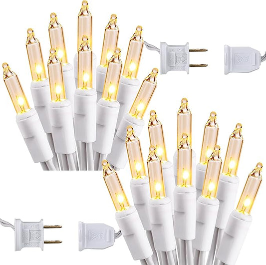 Brizled Christmas Lights, 600 Count 139.2ft Incandescent Mini Lights, Connectable 120V UL Certified for Xmas Wedding Bedroom Porch Decor, White Wire, Warm White