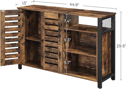 VASAGLE Lowell Storage Cabinet, Sideboard with Adjustable Shelves and Louvered Doors, Industrial, 13" D x 44.9" W x 29.5" H, Rustic Brown