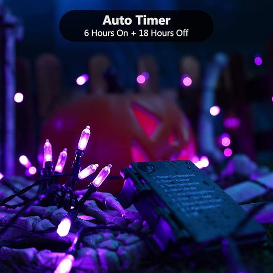 BrizLabs Purple Halloween Lights, 33ft 100 LED Halloween String Lights, 8 Modes Battery String Light with Timer, Indoor Outdoor Battery Purple Tree Light for Party Christmas Tree Bedroom Patio Decor