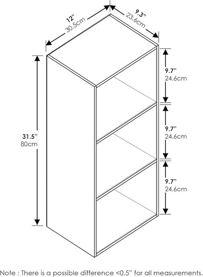 Furinno LUDER Book Shelf, 3-Cube Bookshelf, Bookcase, 9.3" x 12" x 31.5", for Living Room, Bedroom, Home Office, White