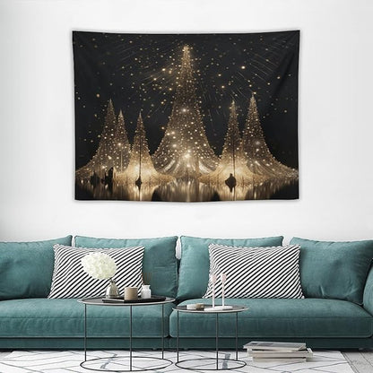 Silver Lighted Christmas Trees Tapestries Winter Holiday Wall Art Tapestry for Bedroom Aesthetic Landscape Tapestry Wall Hanging Decor for Bedroom 30"x40" Tapestries Winter Snowflake Decorative