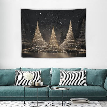 MaSiledy Tapestry Silver Lighted Christmas Trees Aesthetic Bedroom Tapestries Hello Winter Holiday Tapestry As Wall Art Wall Hanging Decor Tapestry for Bedroom Aesthetic Alt Room Landscape 30"x40"