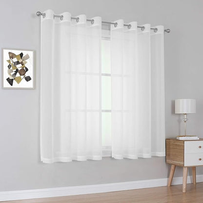 KEQIAOSUOCAI Pure White Sheer Curtains for Windows 63 inch Length - Grommet Voile Textured Soft & Lightweight Window Dressing for Bedroom Decor,W54 x L63, 2 Pieces