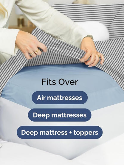 Extra Deep Twin Sheet Set - 4 Piece Breathable and Cooling Sheets - Hotel Luxury Bed Sheets Set - Easy Fit - Soft, Wrinkle Free and Comfy Sheets Set - Grey Striped Sheet Set with Extra Deep Pockets