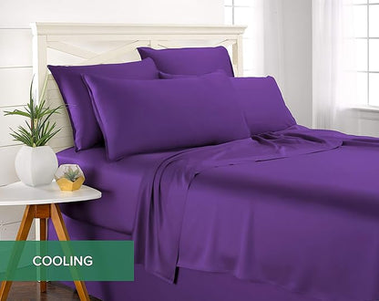Twin Sheets by Pure Bamboo, Genuine 100% Organic Viscose Derived from Bamboo Bed Sheet Set, Luxuriously Soft & Cooling, Double Stitching, Lifetime Quality Promise (Twin, Purple)
