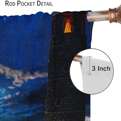 Pirate Ship Curtains, Nautical Sailboat Sailing Ocean Adventure Full Moon Cloudy Night Sky Old Lighthouse Print Blackout Window Treatments for Bedroom Living Room 72x63in