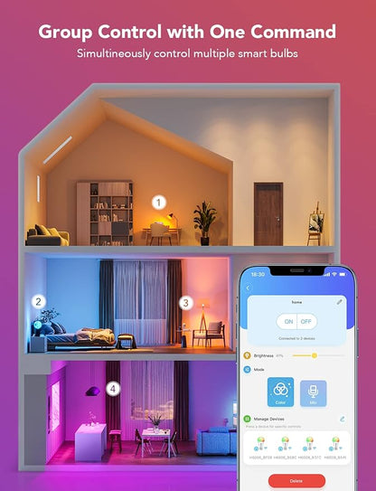 Govee LED Smart Light Bulbs, 1000LM Color Changing Light Bulb, Wi-Fi & Bluetooth Light Bulbs, Work with Alexa and Google Assistant, Dimmable RGBWW A19 75W Equivalent Smart Bulbs, 8 Pack