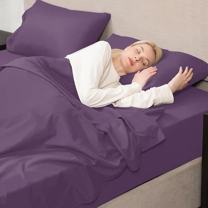 Mejoroom Twin XL Sheet Set - Hotel Luxury Microfiber Sheet & Pillowcase Sets Fits College Dorm Room Mattress - Soft, Breathable, Wrinkle & Fade Resistant - 3 Piece (Purple)