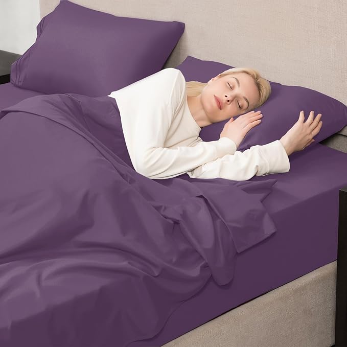 Mejoroom Full Size Sheet Sets - 1800 Collection Microfiber Bed Sheet Set with 16 Inch Deep Pocket Fitted Sheet, Soft, Breathable, Wrinkle, Fade & Stain Resistant - 4 Piece (Full, Purple)