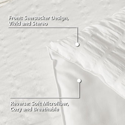 CozyLux Full Size Comforter Sets with Sheets 7 Pieces, White Seersucker Bed in a Bag Textured Luxury Soft Bedding Set with Down Alternative Comforter, Sheets, Pillowcases & Shams for All Seasons