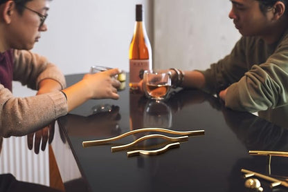 Goo-Ki Low Profile Brushed Brass Cabinet Pulls, Double Hole Centers (11.3''/12.6'') Zinc Alloy Handle for Drawer Cupboard Wardrobe,6 Packed
