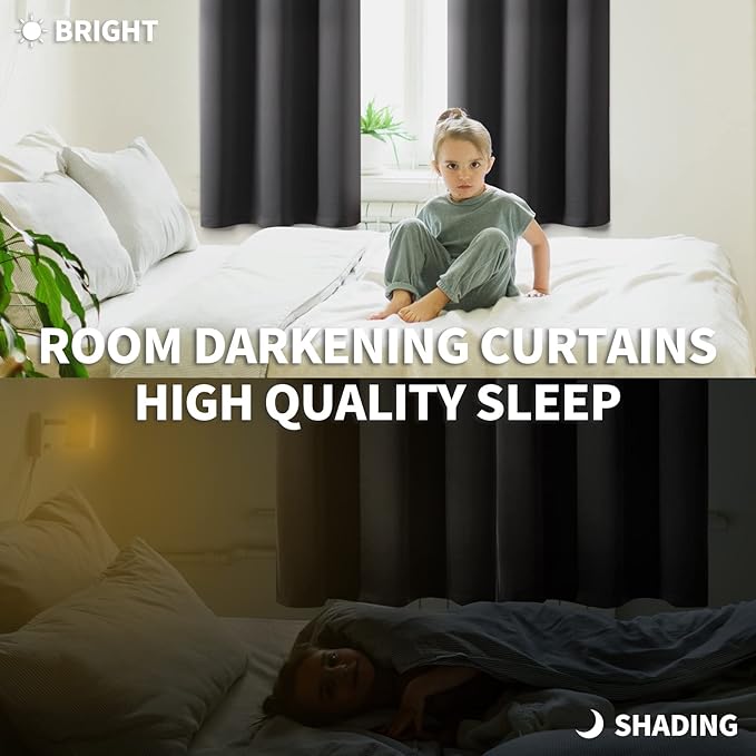BGment Blackout Curtains - Grommet Thermal Insulated Room Darkening Bedroom and Living Room Curtain, Set of 2 Panels (42 x 72 Inch, Dark Grey)