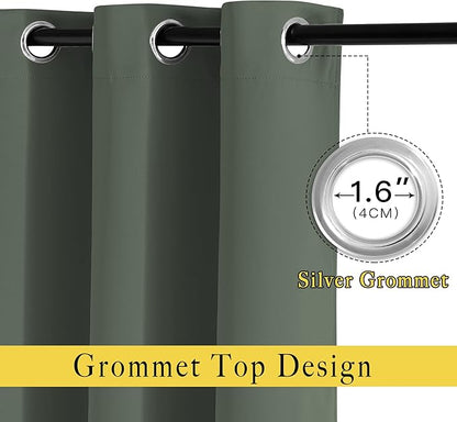 NICETOWN Room Darkening Curtains for Nursery, Grommet Thermal Insulated Light Blocking Window Treatments Sound Reducing for Bedroom, W37 x L72, 2 Panels, Dark Mallard
