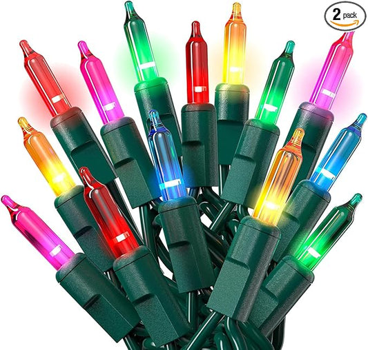 PREXTEX Multicolored Christmas Lights with Green Wire, 60 Feet, 300 Light, Twinkling Lights Indoor or Outdoor, String Twinkle Lighting for Christmas Tree Decorations