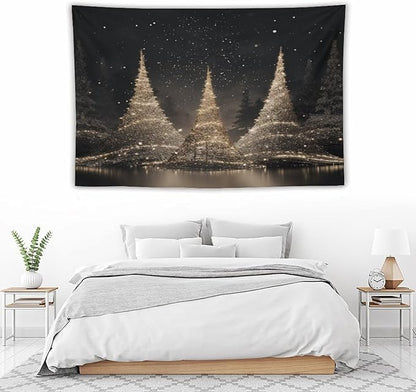 Tapestry Silver Lighted Christmas Trees Tapestries for Bedroom Vintage Christmas Wall Tapestry Vintage Wall Hanging for Living Room Dorm Decor Landscape 40"x60" Tapestries Winter Snowflake Decorative