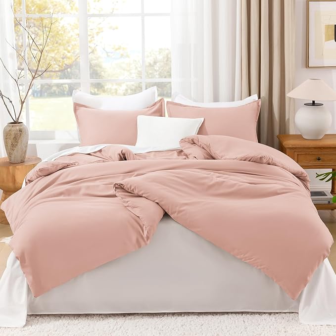 Litanika Comforters Blush Super King Size, 3 Pieces Lightweight Solid Bedding Set & Collections, All Season Fluffy Bed Set (120x120In Comforter & 2 Pillowcases)