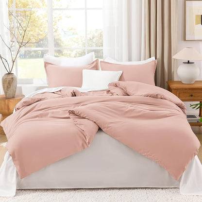 Litanika Comforters Blush Super King Size, 3 Pieces Lightweight Solid Bedding Set & Collections, All Season Fluffy Bed Set (120x120In Comforter & 2 Pillowcases)