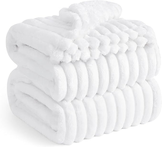 Bedsure GentleSoft Queen Blanket for Couch - Cozy Soft Blankets for Women, Cute Small Fleece Throws for Girls, White, 90x90 Inches