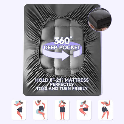 ABENE Mattress Topper Full for Back Pain Relief, Extra Thick Mattress Pad Pillowtop, Soft Mattress Protector Cover with 8"-21" Deep Pocket, Overfilled Down Alternative Filling (Gray, Full)
