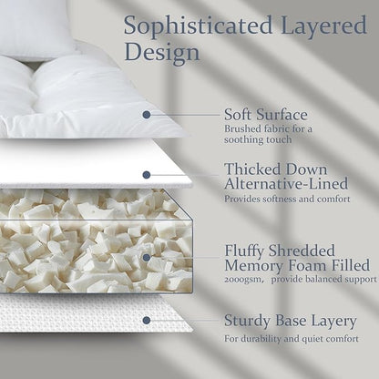 WhatsBedding 5 Inch Memory Foam Mattress Topper King for Pressure Relief, 100% Cotton Cover, Comfort Supportive Pillow Top Mattress Topper, 2000GSM Fluffy Shredded Memory Foam Filled