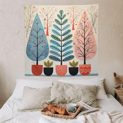 MaSiledy Shabby Chic Trees Tapestries Nature Themed Autumn Wall Art Tapestry for Bedroom Aesthetic Landscape Tapestry Bedroom Wall Decor Living Room 60"x60" Xmas Wall Hanging Polyester Tapestries