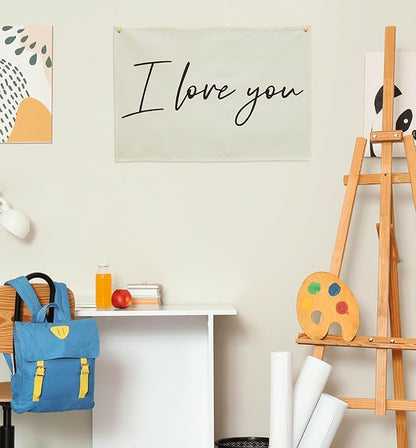 I love You Rectangular Canvas Banner-Boho Flag Wall Decor for Boy Girl Kids Friends,Nursery Babyroom Above Crib Bedroom Living Room Office-Baby Growth Stuff-Baby Shower Birthday Christmas Gift