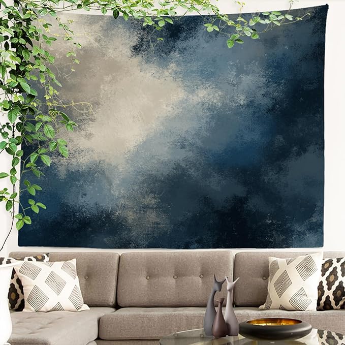 Batmerry Muted Color Artwork Tapestry, Monochromatic Blend Artistic Overlay Wall Art Hanging Decoration Polyester Fiber White Ruffled Around for Dorm Room Bedroom Living Room, 39.1x59.1 inches