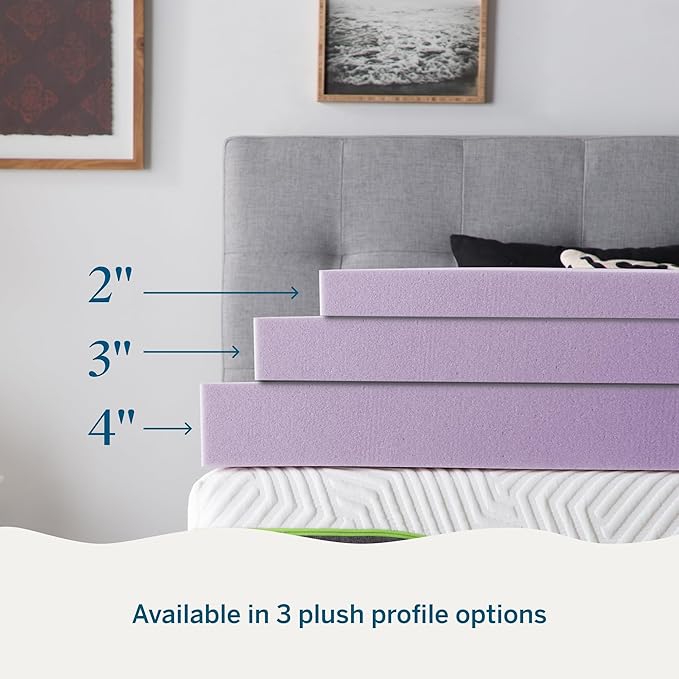 LUCID 2 Inch Lavender Infused Memory Foam Mattress Topper, Twin XL Size – Ventilated Design – Pressure Relieving Bed Topper - Mattress Pad – CertiPur Certified