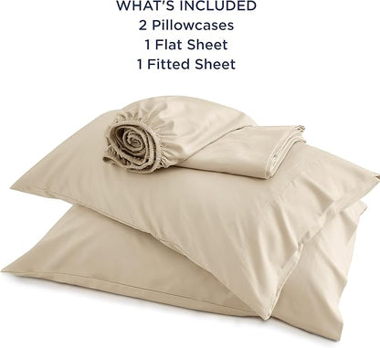 Bedsure King Size Sheet Set, Cooling Sheets King, Rayon Derived from Bamboo, Deep Pocket Up to 16", Breathable & Soft Bed Sheets, Hotel Luxury Silky Bedding Sheets & Pillowcases, Beige