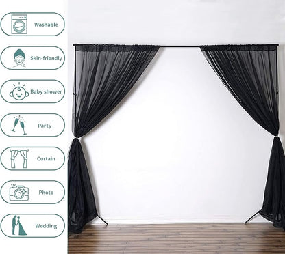 Akiky Canopy for Girls Room Bed Curtains Elegant Sheer Curtain for Twin Full Queen King Size Bed Drapes,8 Panels Canopies with Light,Room Décor(Full/Queen,Black)