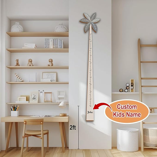 Personalized Growth Chart for Wall, Wooden Height Chart for Kids, Cute Height Measurement for Child/Girls/Boys, Baby and Toddler's Playroom/Kid's Room/Nursery Decor, Coconut Tree