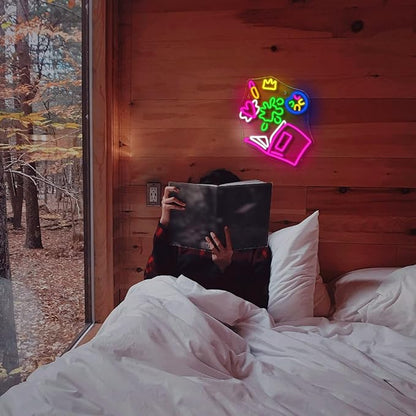 Magical Book Neon Sign, The Wonderful World of Books Design, USB Powered Dimmable, 5V/2A, for Kids, Gift, Office, Bedroom, Reading Room, Kids Room, Classroom, Book Lover