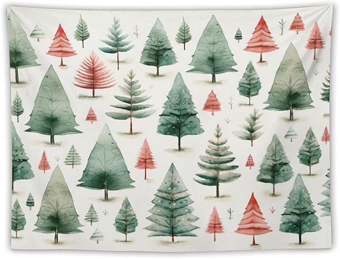 MaSiledy Vintage Christmas Tree Watercolor Tapastry's Wall Hanging Xmas Rustic Winter Holiday Tapestry for Bedroom Aesthetic Landscape Tapestry Wall Hanging for Bedroom Living Room Dorm Decor 60"x80"
