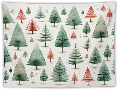 MaSiledy Vintage Christmas Tree Watercolor Tapastry's Wall Hanging Xmas Rustic Winter Holiday Tapestry for Bedroom Aesthetic Landscape Tapestry Wall Hanging for Bedroom Living Room Dorm Decor 60"x80"