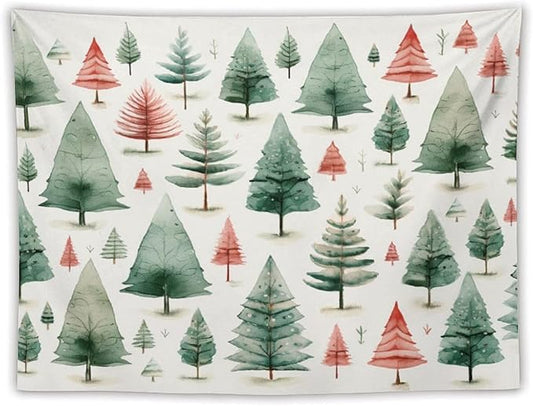 MaSiledy Vintage Christmas Tree Watercolor Tapastry's Wall Hanging Xmas Rustic Winter Holiday Tapestry for Bedroom Aesthetic Landscape Tapestry Wall Hanging for Bedroom Living Room Dorm Decor 60"x80"