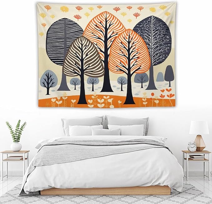 MaSiledy Shabby Chic Trees Tapastry's Wall Hanging Nature Themed Autumn Aesthetic Bedroom Tapestries Landscape Tapestry Home Decor for Room 60"x80" Holiday Scene Banner for Winter Christmas Party