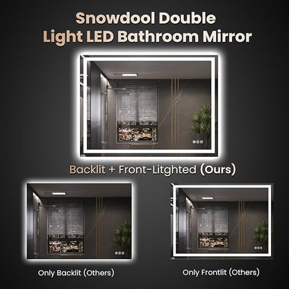48"X36" LED Bathroom Mirror with Front Lights and Backlit, Anti-Fog, Dimmable, Shatter-Proof Tempered Glass, Lighted Bathroom Vanity Mirror for Wall with 3 Colors, Memory Function