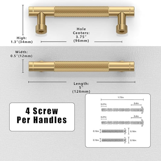 10 Pack Champagne Bronze Knurled Cabinet Pulls 3.75 Inch(96mm) Kitchen Cabinet Handles Solid Zinc Alloy Cabinet Hardware Drawer Pulls